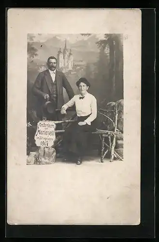 AK Mariazell, Andenkenfoto Bürgerliches Paar 1917