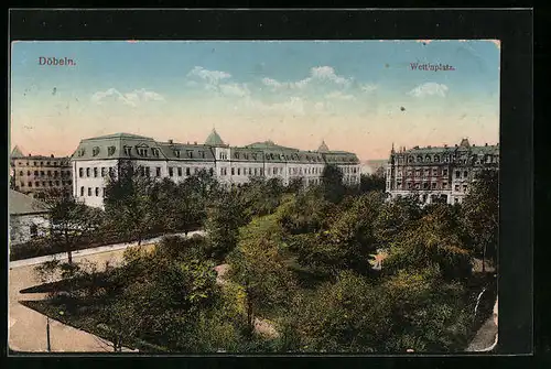 AK Döbeln, Wettinplatz aus der Vogelschau