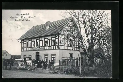 AK Mechterstädt, Gasthof Prinz Albert, davor ein Auto