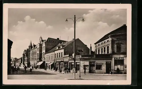 AK Wittenberge, Bahnstrasse und am Stern mit Geschäften