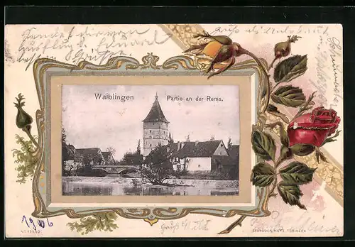 Passepartout-Lithographie Waiblingen, Partie an der Rems