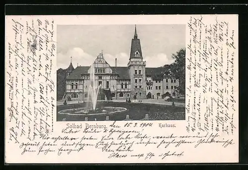 AK Bernburg, Kurhaus mit Brunnen