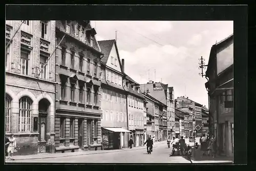 AK Pössneck, Neustädter Strasse mit Möbel Schmidt