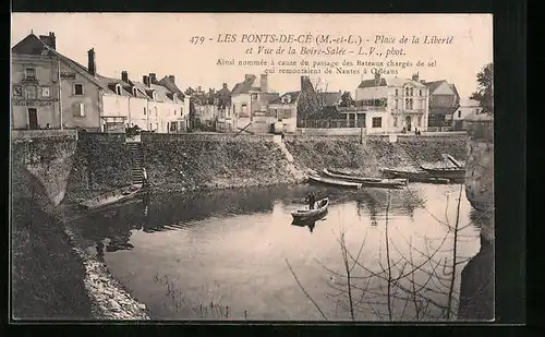 AK Les Ponts-de Cé, Place de la Liberte et Vue de la Boire-Salee