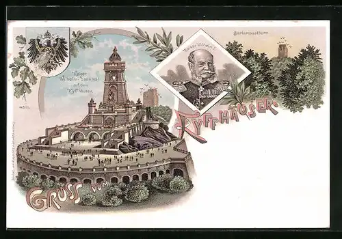 Lithographie Bad Frankenhausen, Kaiser Wilhelm-Denkmal auf dem Kyffhäuser
