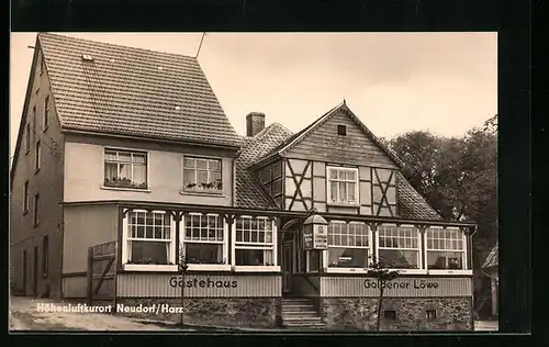 AK Neudorf / Harz, Partie am Gästehaus Goldener Löwe