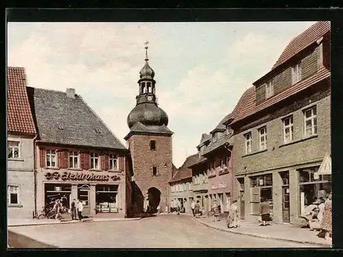 AK Hettstedt /Südharz, Blick zum Saigertor mit Elektrohaus