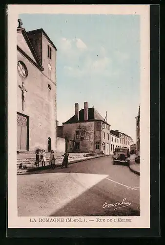 AK La Romagne, Rue de l`Eglise