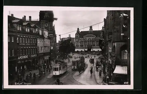 AK Erfurt, Anger mit Apotheke und Strassenbahn