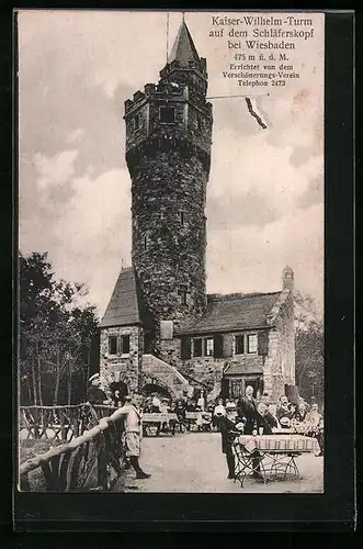 AK Wiesbaden, Gasthaus Kaiser-Wilhelm-Turm auf dem Schläferskopf