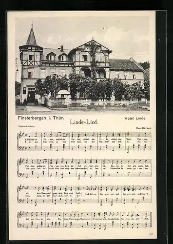 AK Finsterbergen i. Th., Hotel Linde, Linde-Lied mit Noten