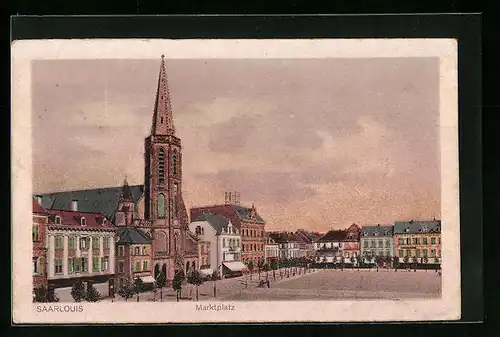 AK Saarlouis, Marktplatz mit Kirche