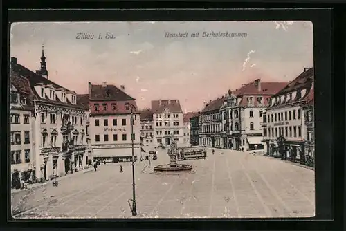 AK Zittau /Sa., Neustadt mit Herkulesbrunnen