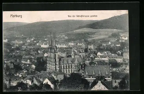 AK Marburg /Lahn, Ortsansicht von der Schossterrasse aus