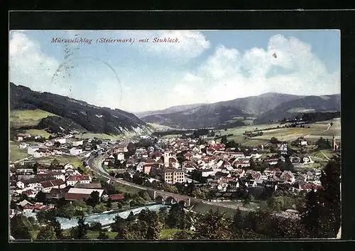 AK Mürzzuschlag, Blick über die gesamte Stadt mit Stuhleck