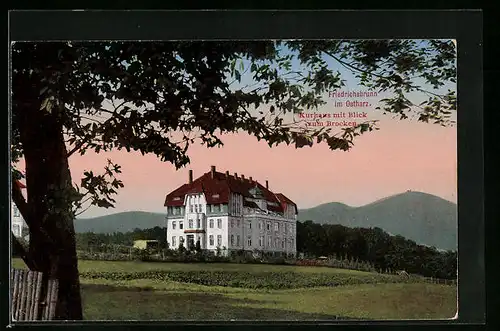 AK Friedrichsbrunn /Harz, Kurhaus im Abendrot, Brocken