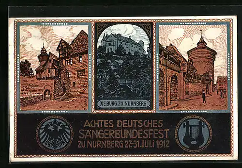 Künstler-AK Nürnberg, Sängerfest, 8. Dt. Sängerbundesfest 1912, Burg