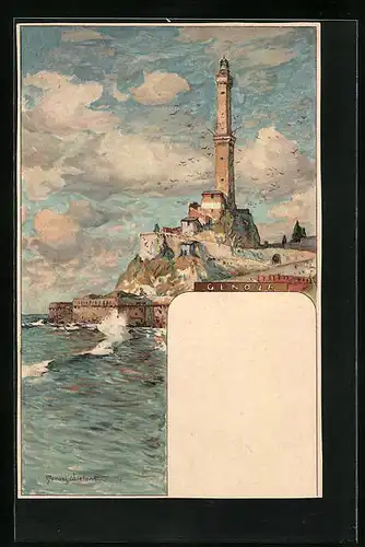 Künstler-AK Manuel Wielandt: Genova, Anlage mit Turm auf einem Felsen