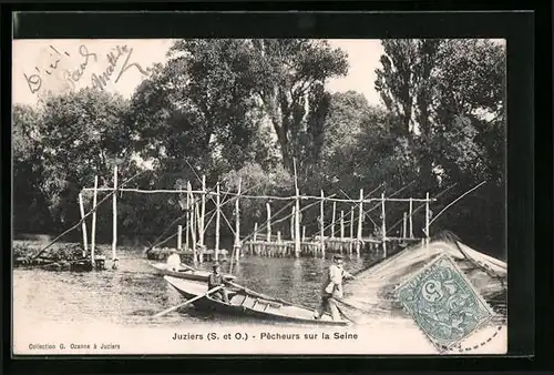 AK Juziers, Pêcheurs sur la Seine