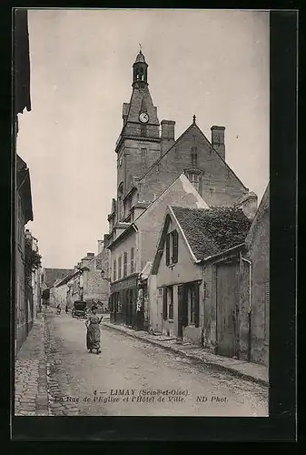 AK Limay, La Rue de l`Eglise et l`Hotel de Ville