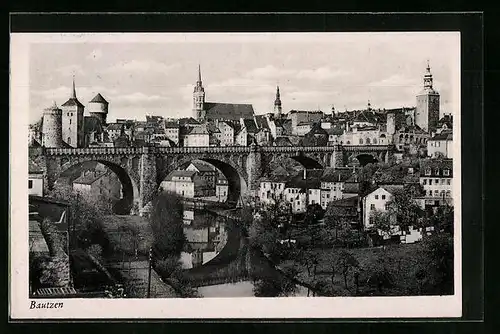 AK Bautzen, Teilansicht mit Brücke