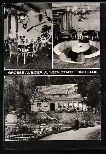 AK Leinefelde /Eichsfeld, Konsum-Waldklause Köhlersgrund, Innenansichten Jägerzimmer und Bar