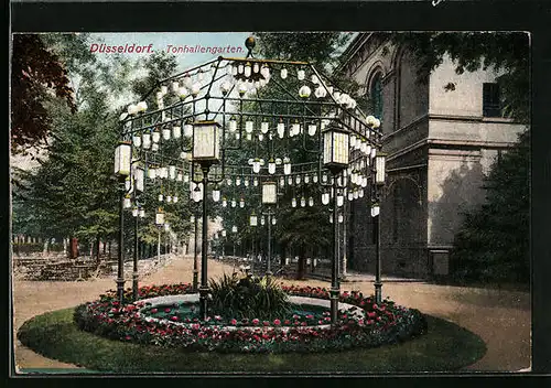 AK Düsseldorf, Tonhallengarten mit Laternen-Pavillon