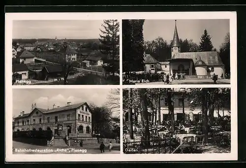 AK Planegg, Bahnhof-Restauration Eiche, Ortsansicht, Kirche Maria Eich