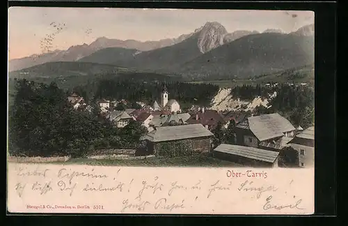 AK Ober-Tarvis, Ortsansicht gegen das Gebirge