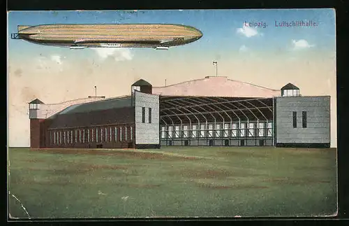 AK Leipzig, Zeppelin Sachsen über der Luftschiffhalle