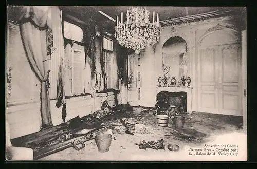AK Armentières, Salon de M. Verley Cary, Grèves Octobre 1903, Streik der Arbeiterbewegung