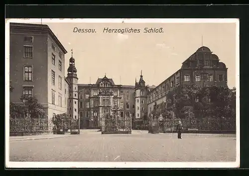 AK Dessau, Strassenpartie am Herzoglichen Schloss