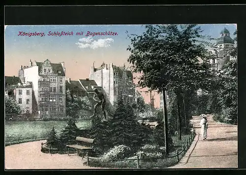 AK Königsberg, Schlossteich mit Bogenschütze