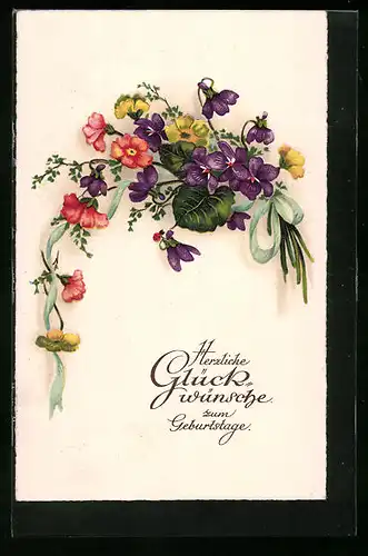 Künstler-AK Bunter Blumenstrauss - Geburtstagsgruss