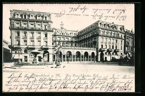 AK Frankfurt a. M., Hotel Frankfurter Hof mit Brunnen