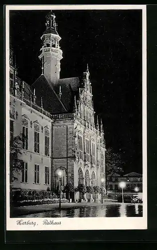 AK Hamburg, Rathaus bei Nacht