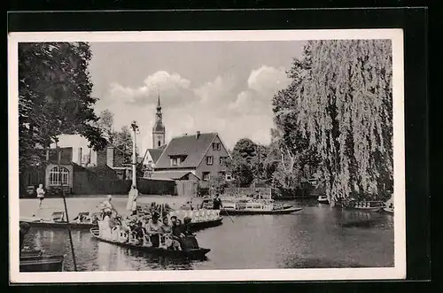 AK Lübbenau /Spreewald, Kahnanlegestelle, Kirchturm