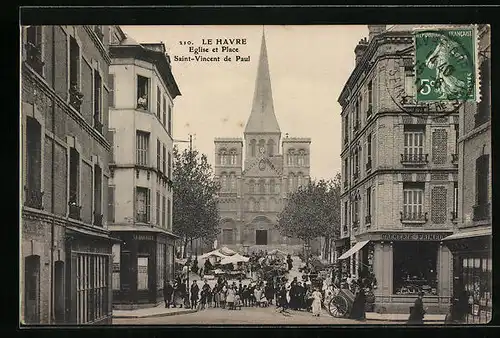 AK Le Havre, Eglise et Place Saint-Vincent de Paul