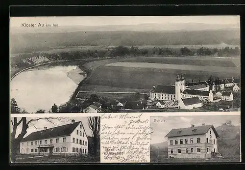 AK Au am Inn, Kloster Au, Handlung der Bäckerei d. Hütter, Schule