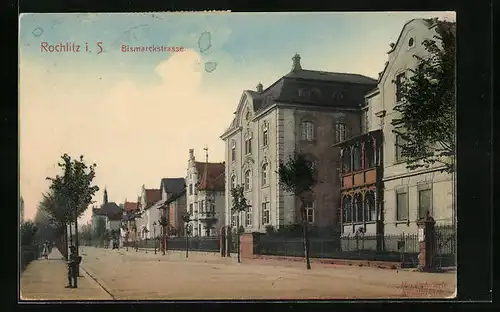 AK Rochlitz i. S., Bismarckstrasse mit Bäumen