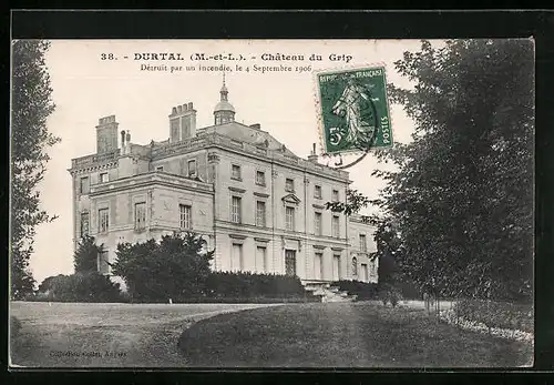 AK Durtal, Chateau du Grip, Detruit par un incendie, le 4 Septembre 1906