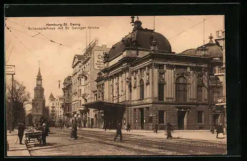 AK Hamburg-St. Georg, Schauspielhaus mit St. Georger Kirche