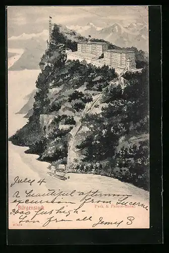 Künstler-AK Bürgenstock, Park und Palace-Hotel