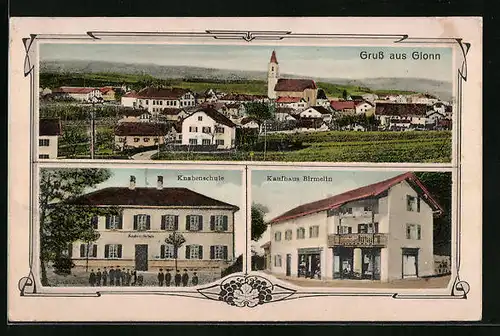 AK Glonn, Kaufhaus Birmelin, Knabenschule, Teilansicht