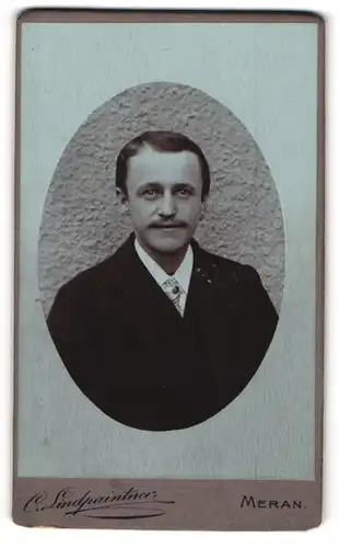 Fotografie C. Lindpaintner, Meran, Speckbacherstr. 9, Junger Herr im Anzug mit Oberlippenbart