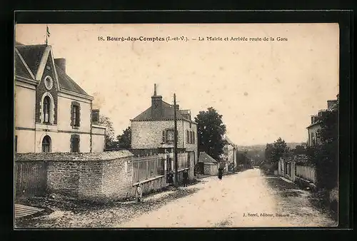 AK Bourg-des-Comptes, La Mairie et Arrivée route de la Gare