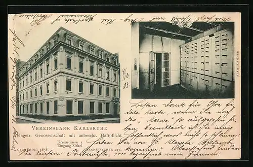 AK Karlsruhe, Vereinsbank Karlsruhe, Kreuzstrasse 1 Eingang Zirkel, Stahlkammer
