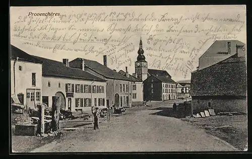 AK Provenchères, Strassenpartie mit Kirche