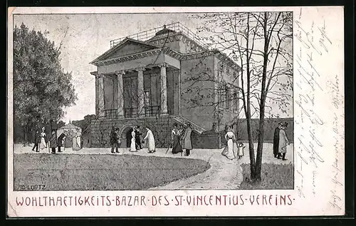 Künstler-AK Karlsruhe, Wohltätigkeits-Bazar des St. Vincentius-Vereins