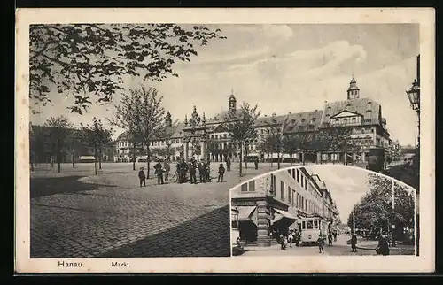 AK Hanau, Strassenbahn in der Innenstadt, Am Markt